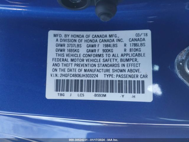 2HGFC4B06JH303224 Honda Civic Lx-p