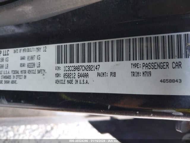 2012 CHRYSLER 200 LX VIN: 1C3CCBAB7CN282147