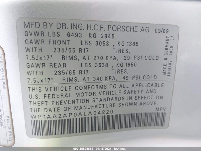 2010 PORSCHE CAYENNE WP1AA2AP0ALA04220 Photo 8