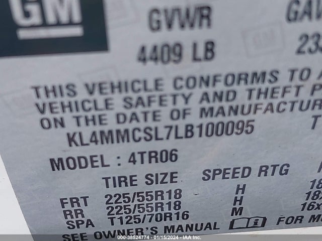 KL4MMCSL7LB100095 Buick Encore Gx Awd Preferred