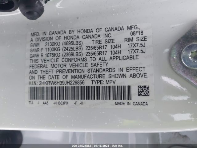 2HKRW6H39JH226856 Honda CR-V LX