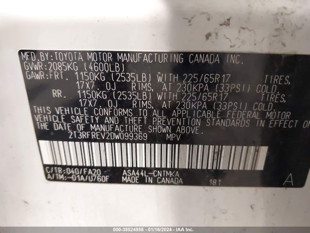 2013 TOYOTA RAV4 XLE VIN: 2T3RFREV2DW099369