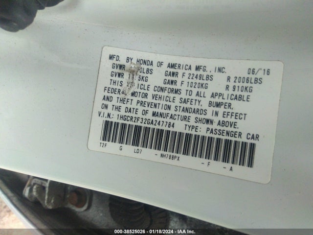 Honda ACCORD LX 2016 1HGCR2F32GA247784 Image 9