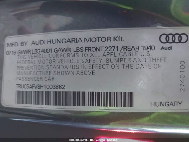 TRUC5AFV8H1003862 Audi Tt 2.0t