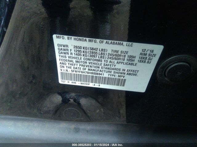 5FNYF6H78HB006941 Honda Pilot Ex-l