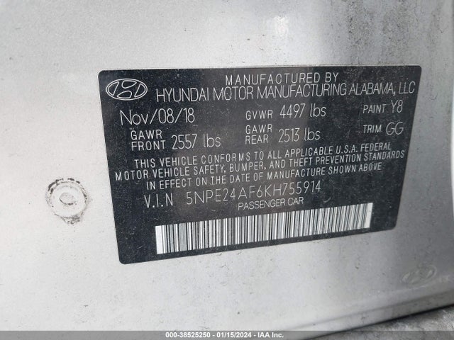 Hyundai SONATA SE 2019 5NPE24AF6KH755914 Image 9