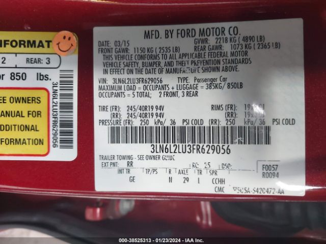 3LN6L2LU3FR629056 Lincoln MKZ HYBRID