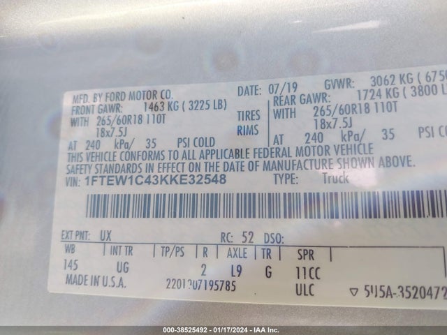 Ford F-150 Xlt 2019 1FTEW1C43KKE32548 Image 9