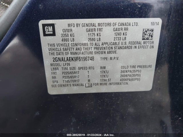 Chevrolet EQUINOX LS 2015 2GNALAEK9F6196748 Image 9