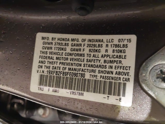 Honda CIVIC EX 2015 19XFB2F89FE090780 Image 9