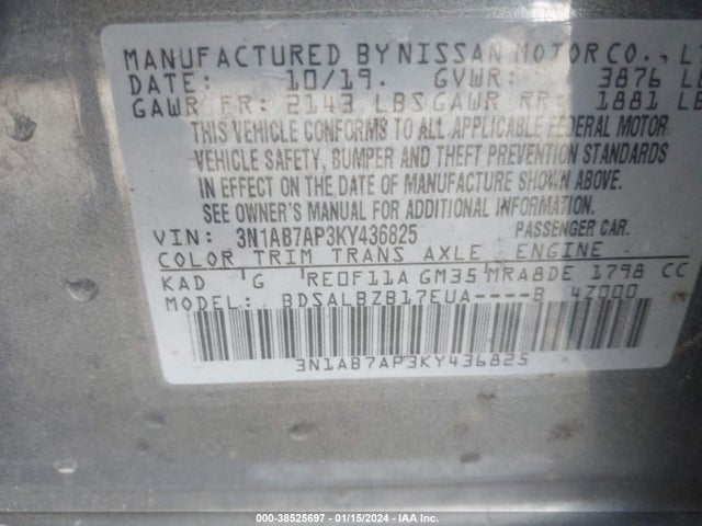 Nissan SENTRA S 2019 3N1AB7AP3KY436825 Image 9