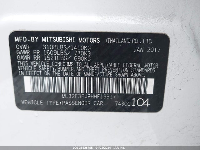 ML32F3FJ9HHF19317 Mitsubishi Mirage G4 Es