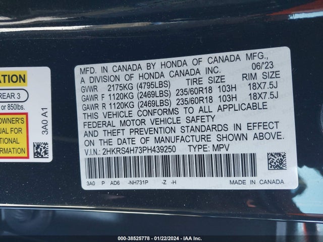Honda Cr-v Ex-l Awd 2023 2HKRS4H73PH439250 Image 9