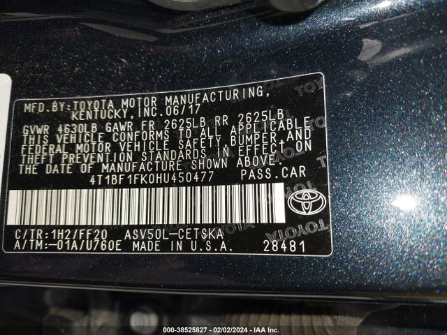 Toyota CAMRY SE 2017 4T1BF1FK0HU450477 Image 9
