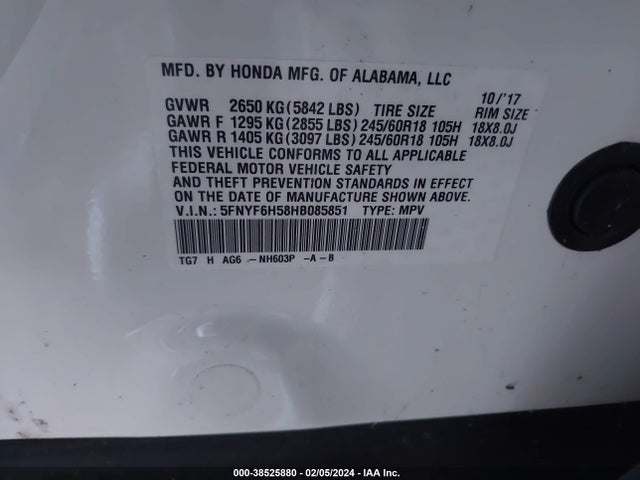 Honda Pilot Ex-l 2017 5FNYF6H58HB085851 Image 9