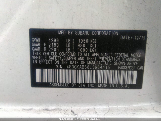 Subaru IMPREZA SEDAN 2020 4S3GKAB68L3604415 Image 9