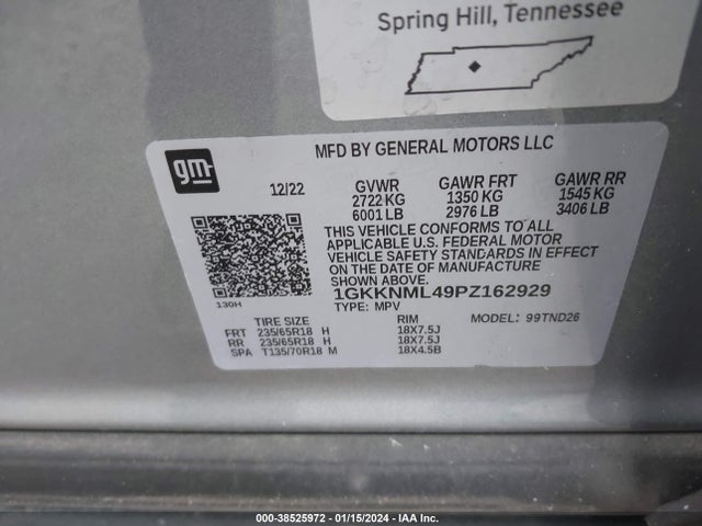 1GKKNML49PZ162929 GMC Acadia Fwd Slt