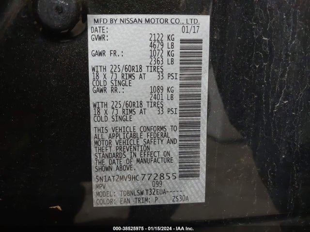 Nissan Rogue Sl 2017 5N1AT2MV9HC772855 Image 9