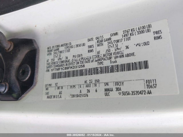 Ford F-150 Xl 2015 1FTMF1C89FKD31258 Image 9