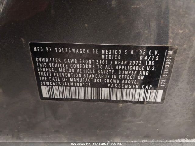3VWC57BU6KM189175 Volkswagen Jetta 1.4t R-line/1.4t S/1.4t Se