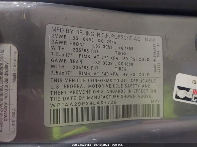 2009 PORSCHE CAYENNE WP1AA29P39LA07726 Photo 8