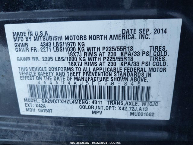 Mitsubishi Outlander Sport Se 2015 4A4AR4AU5FE009848 Image 9