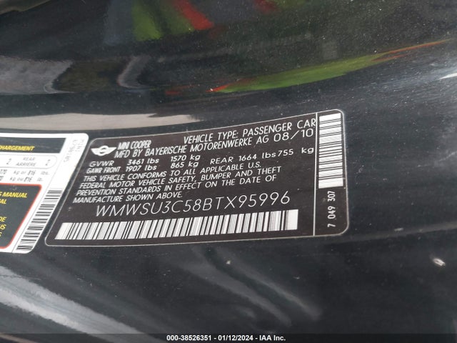 2011 MINI COOPER WMWSU3C58BTX95996 Photo 8