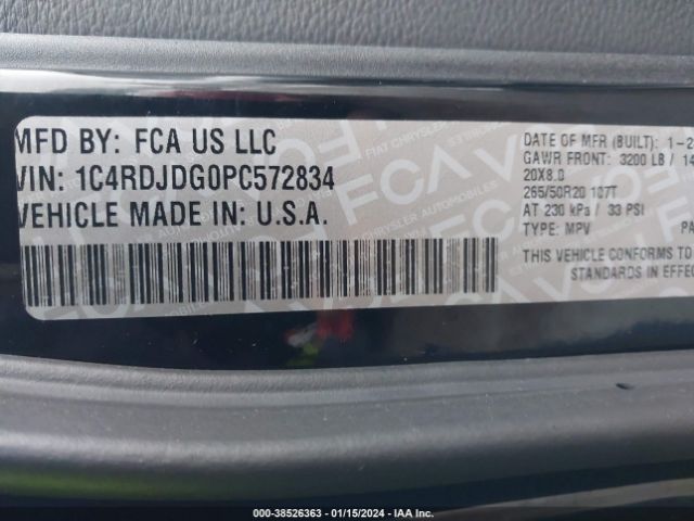 1C4RDJDG0PC572834 Dodge Durango Gt Plus Awd