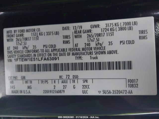 1FTEW1E51LFA63091 Ford F-150 Xlt