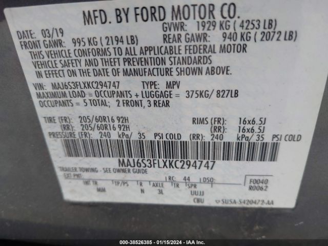 MAJ6S3FLXKC294747 Ford ECOSPORT S