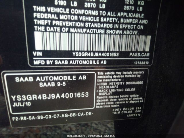 2010 SAAB 9-5 YS3GR4BJ9A4001653 Photo 8