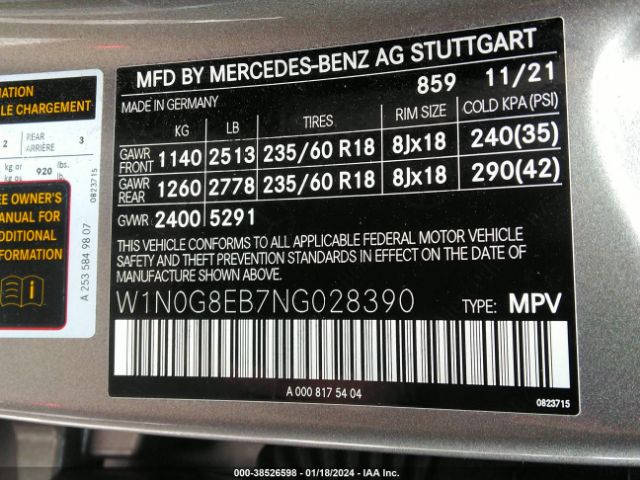 W1N0G8EB7NG028390 Mercedes-Benz Glc 300 4matic Suv