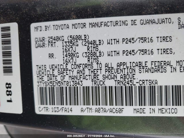 Toyota Tacoma Sr 2022 3TYSX5EN5NT013843 Image 9