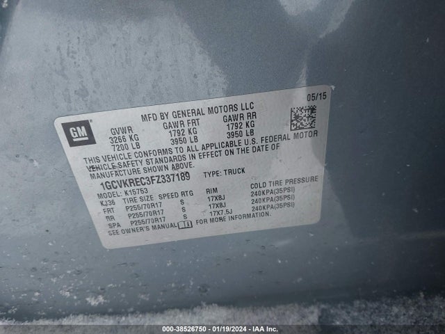 Chevrolet Silverado 1500 1lt 2015 1GCVKREC3FZ337189 Image 9