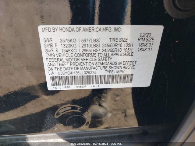 5J8YD4H36LL025275 Acura Mdx Standard