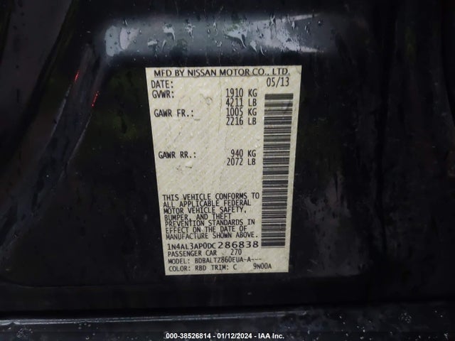 2013 NISSAN ALTIMA 2.5 SV VIN: 1N4AL3AP0DC286838