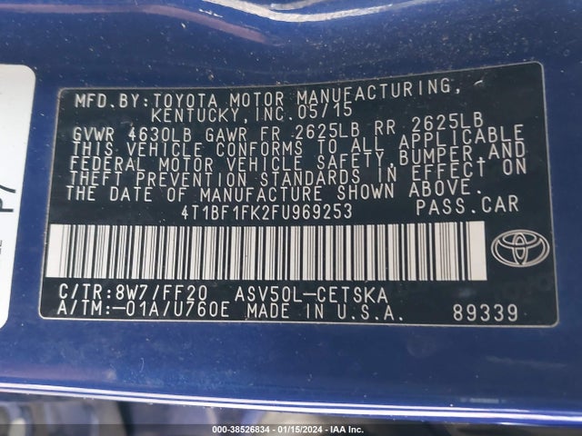 Toyota CAMRY SE 2015 4T1BF1FK2FU969253 Image 9