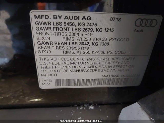WA1BNAFYXJ2222039 Audi Q5 2.0t Premium/2.0t Tech Premium