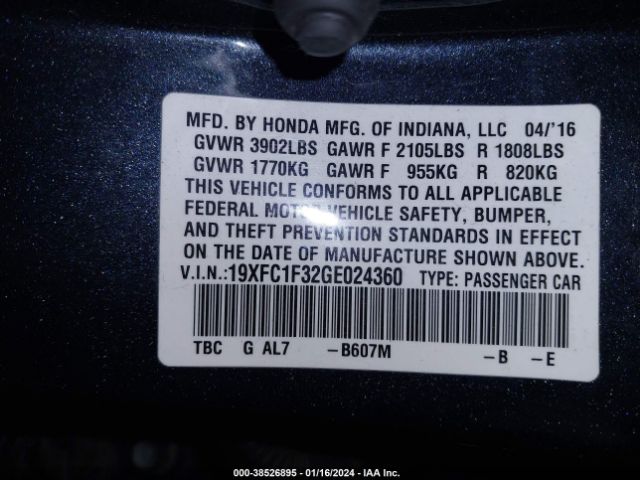 19XFC1F32GE024360 Honda Civic Ex-t