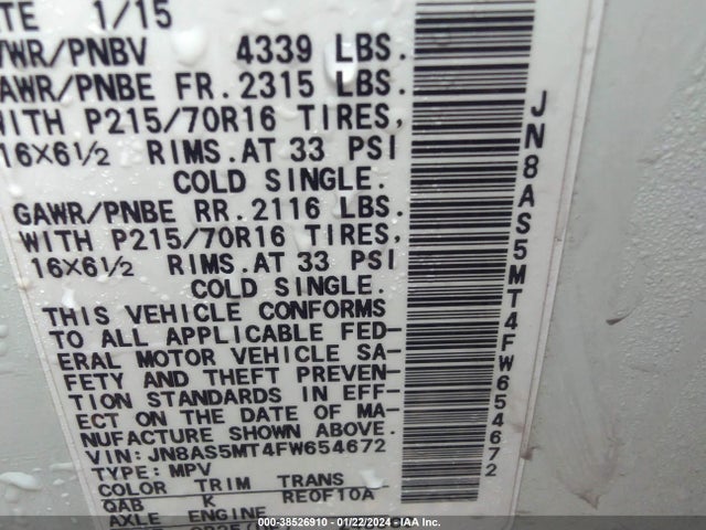 2015 NISSAN ROGUE SELECT S VIN: JN8AS5MT4FW654672