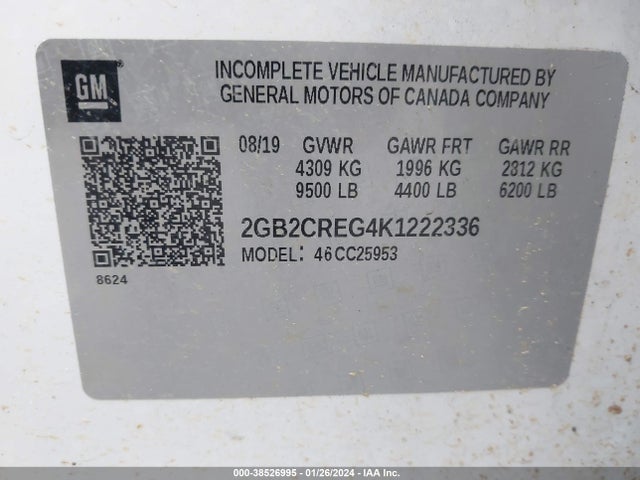 2019 CHEVROLET SILVERADO 2500HD WT VIN: 2GB2CREG4K1222336