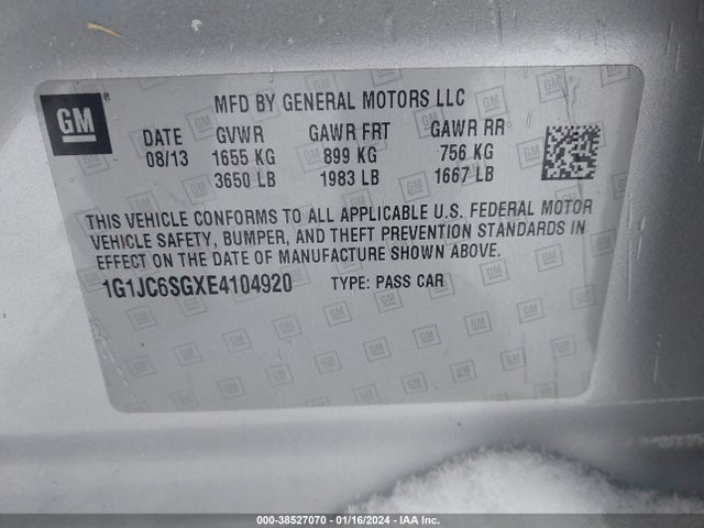 Chevrolet Sonic Lt Auto 2014 1G1JC6SGXE4104920 Image 9