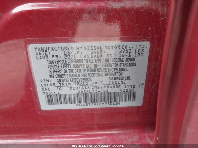 2014 NISSAN SENTRA FE+ S/FE+ SV/S/SL/SR/SV VIN: 3N1AB7APXEY250624