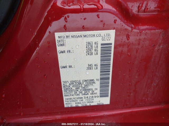 Nissan Altima Sr Fwd 2022 1N4BL4CV0NN342899 Image 9