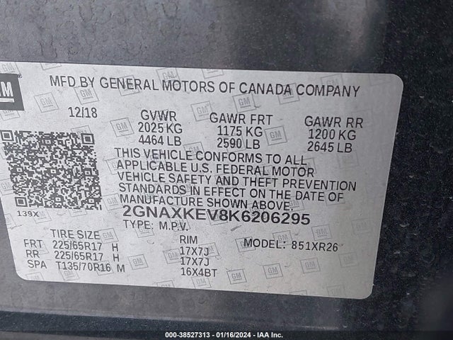 Chevrolet EQUINOX LT 2019 2GNAXKEV8K6206295 Image 9