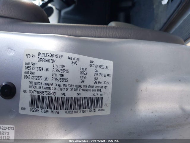 2005 CHRYSLER PT CRUISER VIN: 3C4FY48B85T595383