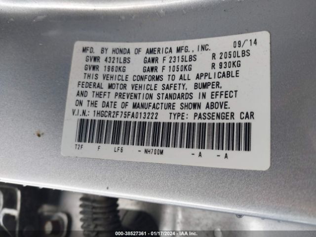 1HGCR2F75FA013222 Honda ACCORD EX