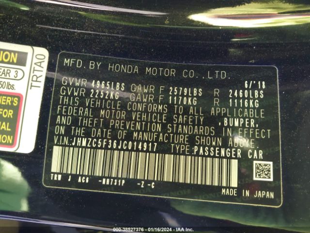 JHMZC5F36JC014917 Honda Clarity Plug-in Hybrid Touring