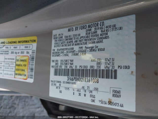 Ford FUSION SE 2015 3FA6P0HD2FR161008 Image 9