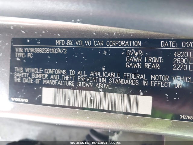 2009 VOLVO S80 3.2 VIN: YV1AS982591103473